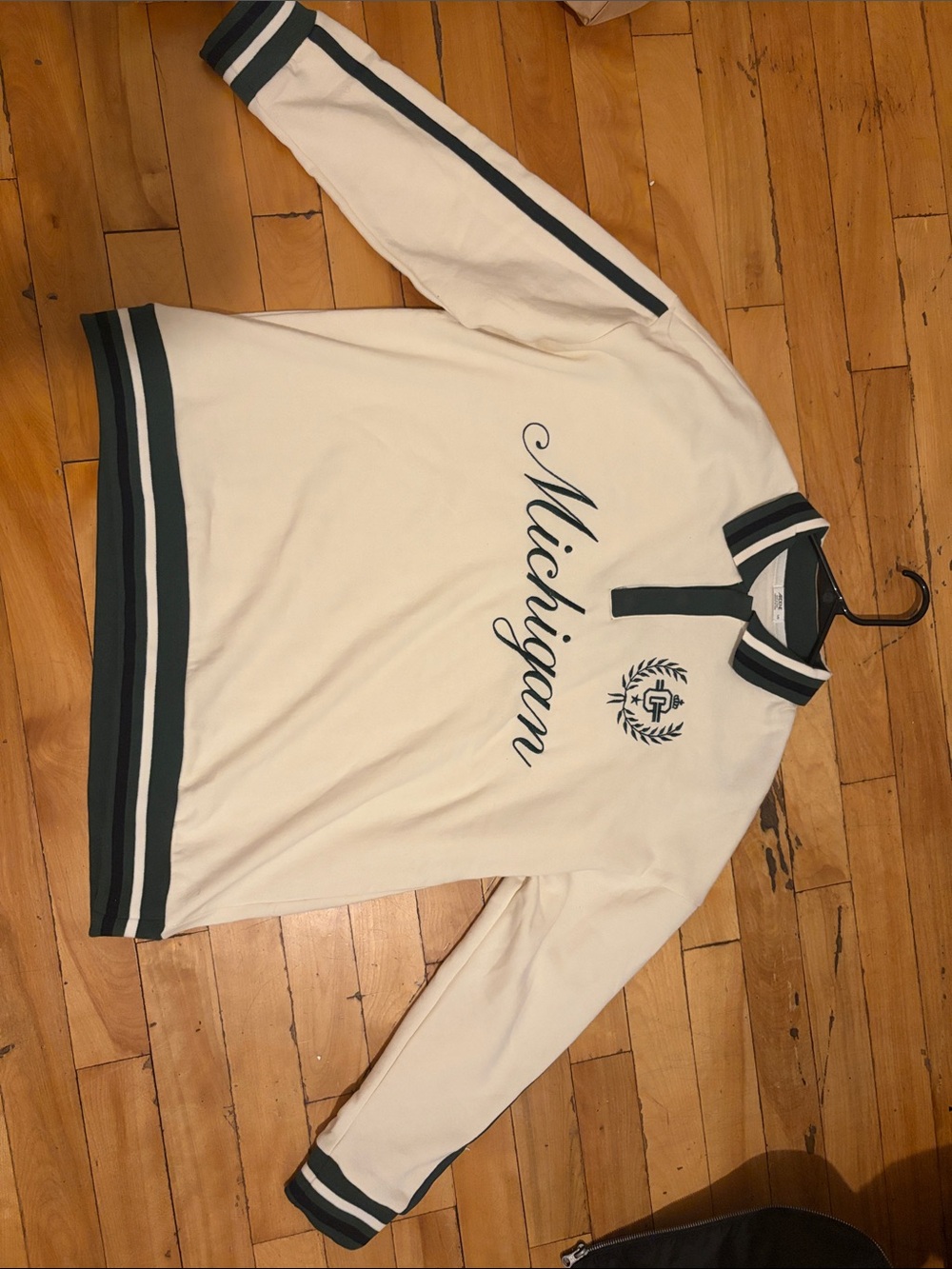 Cream Michigan Embroidered Men’s Polo Sweater